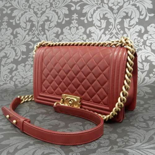 Rise-on CHANEL Boy Lamb Skin bordeaux Leather Shoulder Bag #1837